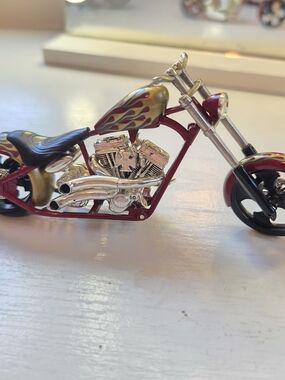 Red and Gold Flame Chopper Decorative Motorcycle Figurine